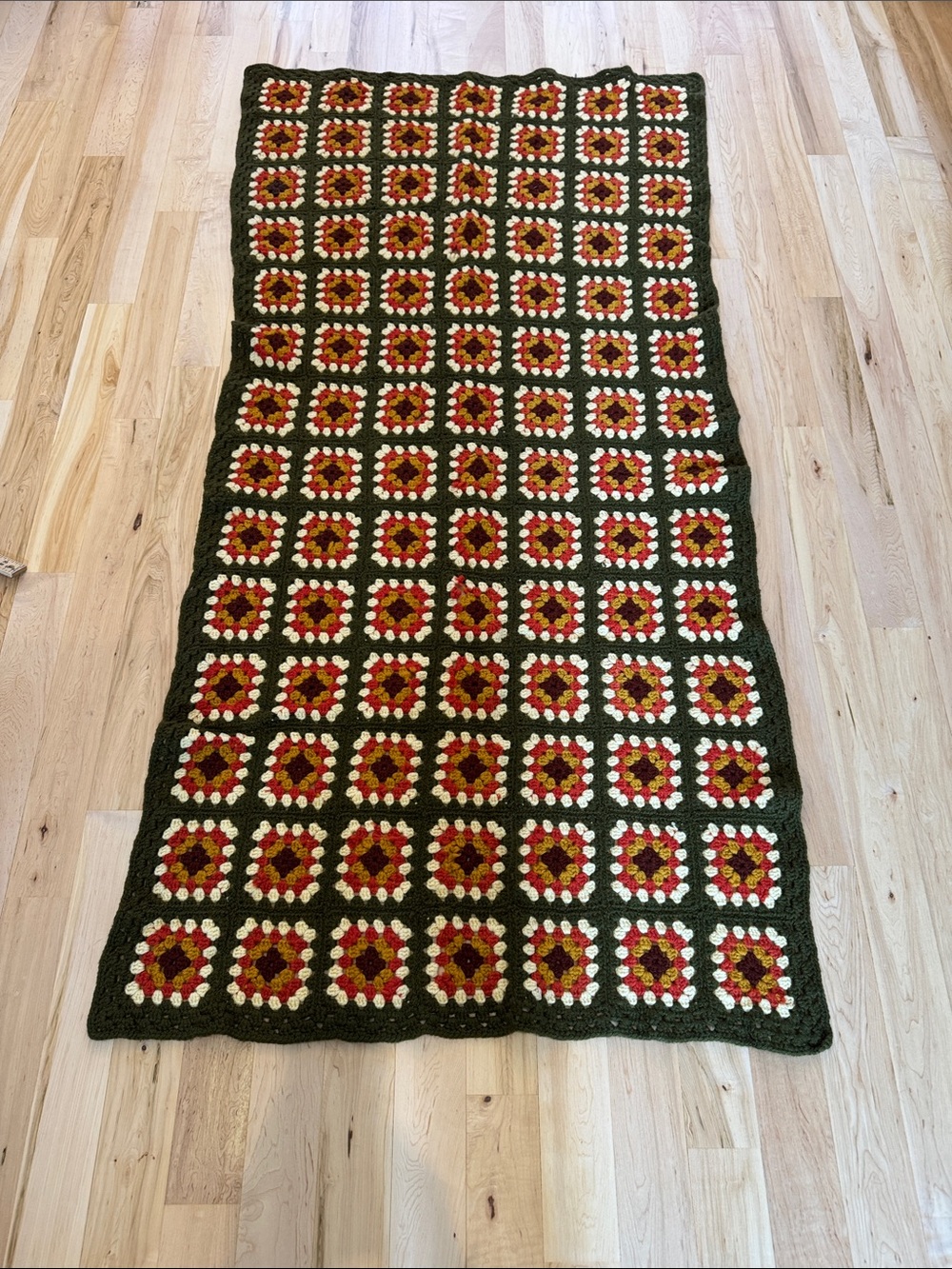 Vintage-handmade granny square crochet throw blanket